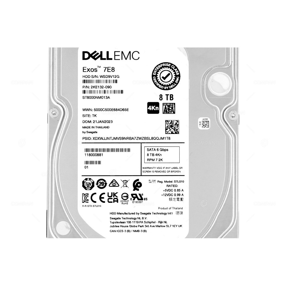ST8000NM013A SEAGATE EXOS HARD DRIVE 8TB 7.2K 6G SATA 256MB CACHE 3.5 LFF 2KE132-090